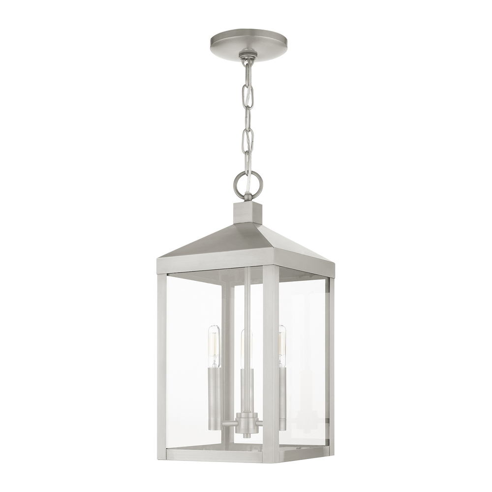 3 Lt Brushed Nickel Outdoor Pendant Lantern