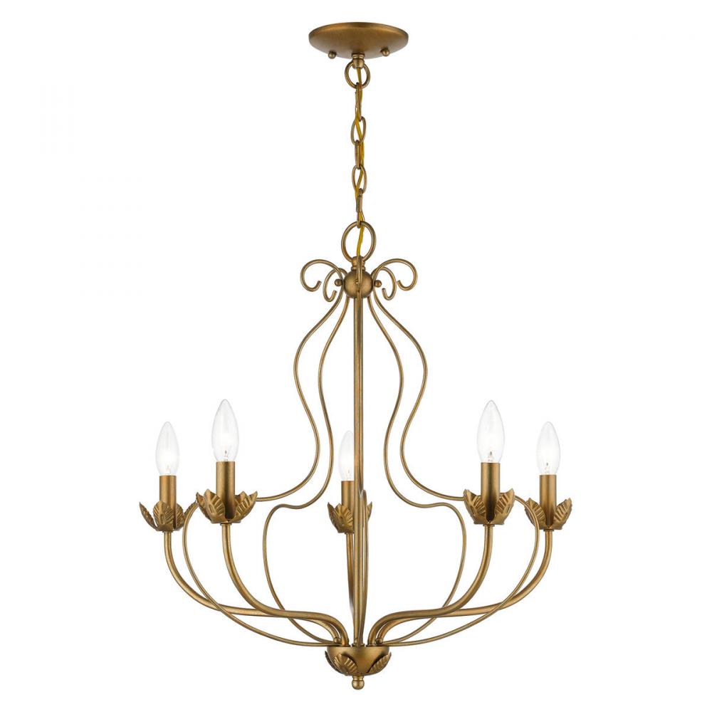 5 Light Antique Gold Leaf Chandelier