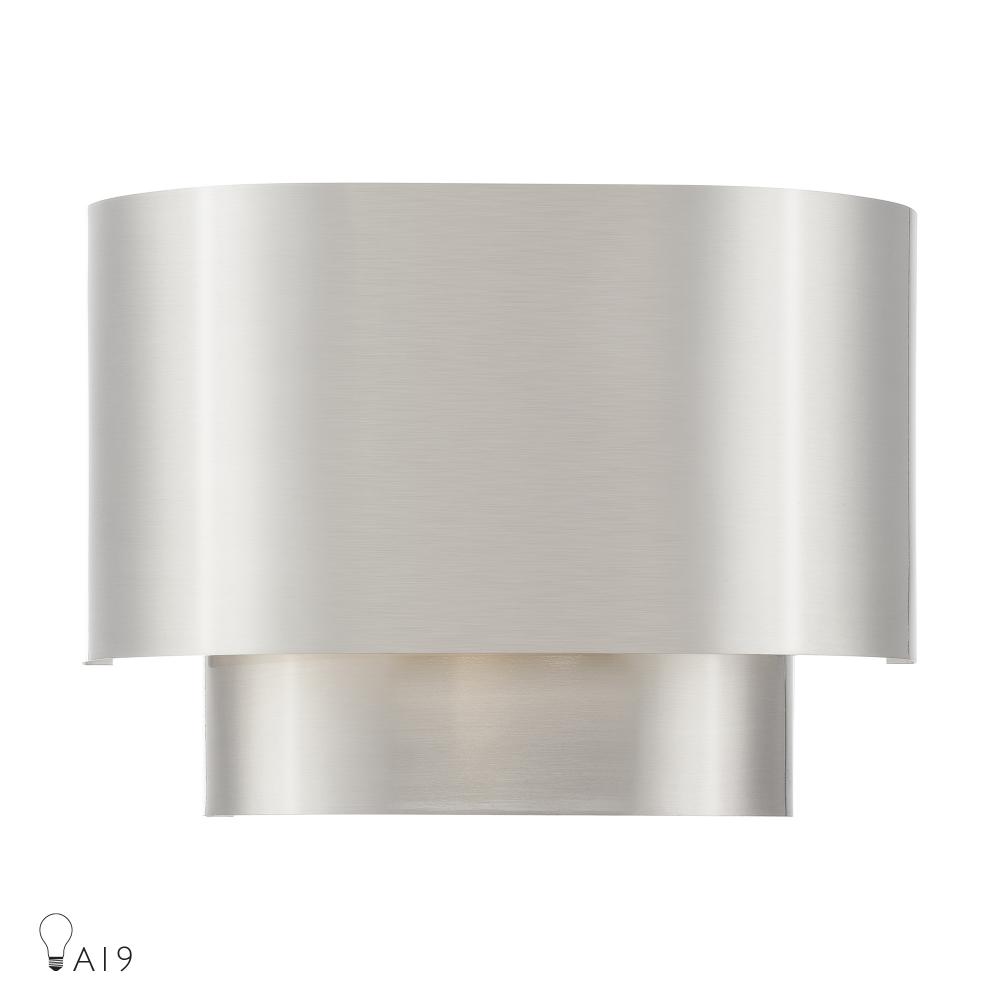 1 Light Brushed Nickel ADA Sconce with Brushed Nickel Metal Shade with Shiny White Inside