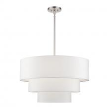 Livex Lighting 41087-91 - 5 Light Brushed Nickel Medium Pendant Chandelier with Hand Crafted Off-White Fabric Hardback Shades