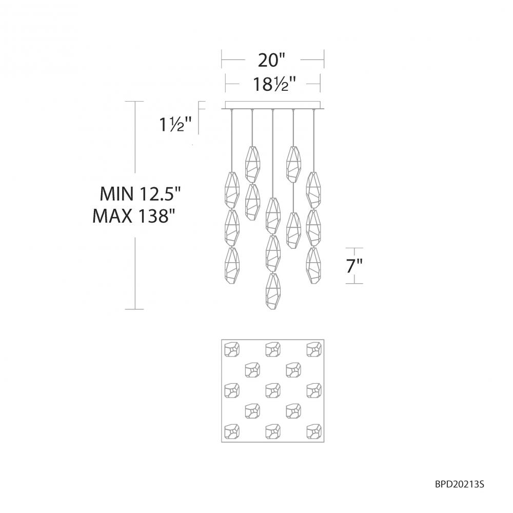 Martini 13 Light 120-277V Multi-Light Pendant (Square Canopy) in Polished Nickel with Optic Haze Q