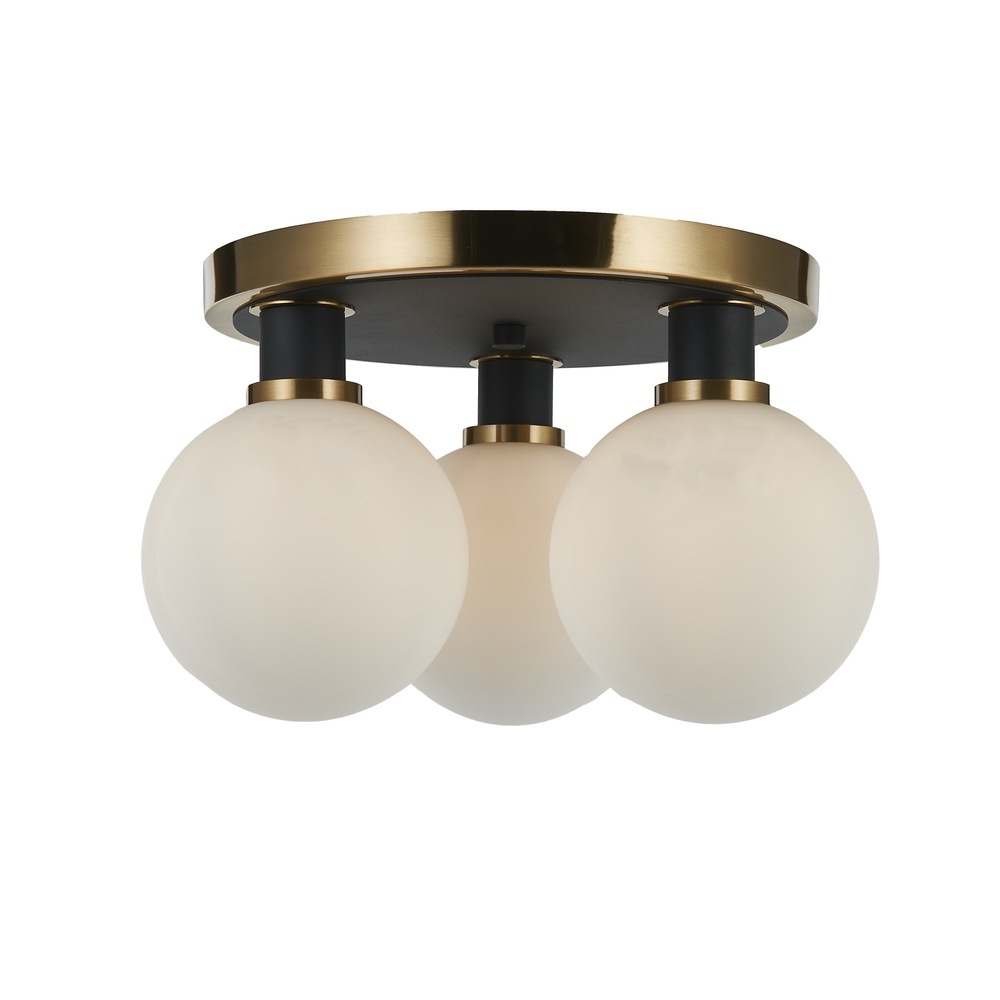 Gem Collection 3-Light Semi-Flush Mount Black and Brushed Brass