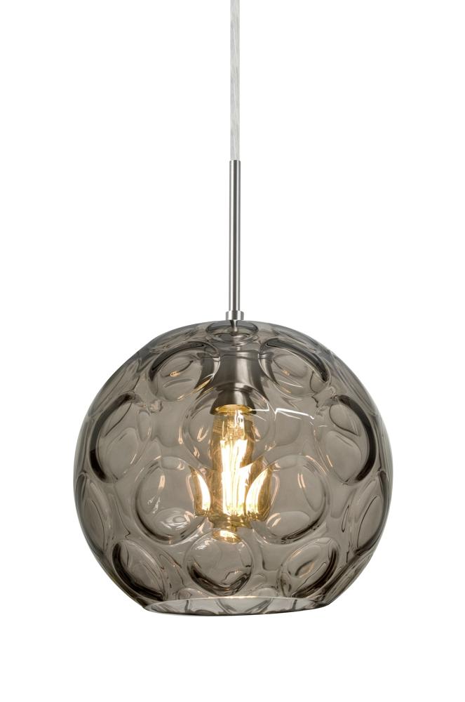 Besa Bombay Cord Pendant, Smoke, Satin Nickel Finish, 1x8W LED Filament