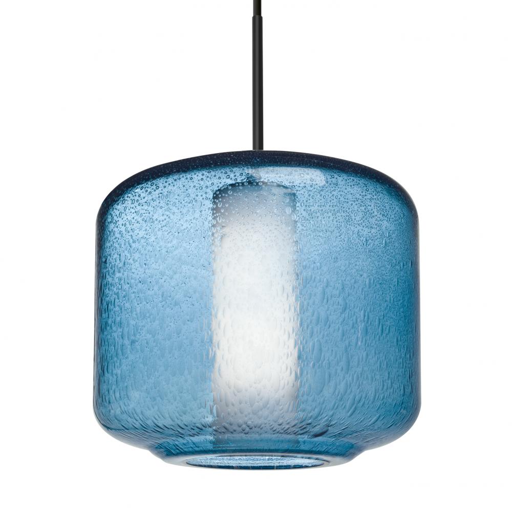 Besa Niles 10 Pendant, Blue Bubble/Opal, Black Finish, 1x5W LED