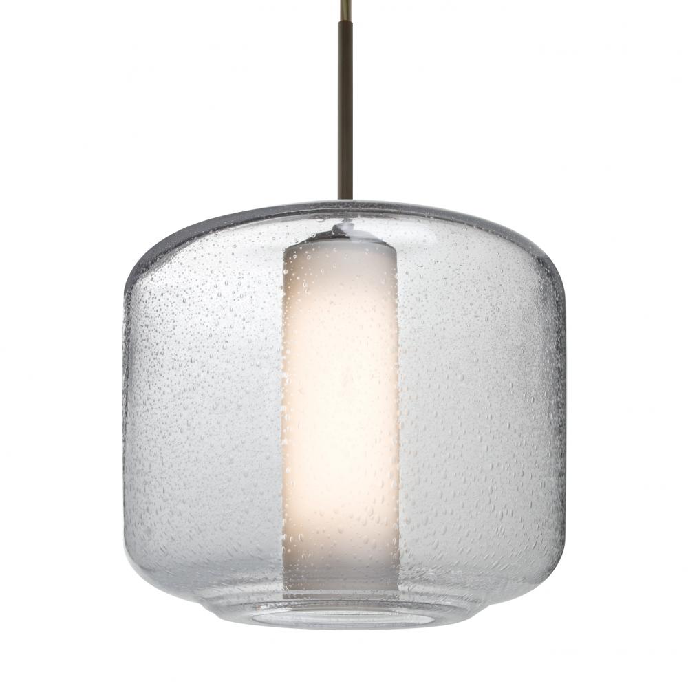 Besa Niles 10 Pendant, Clear Bubble/Opal, Bronze Finish, 1x5W LED, 15Ft. Cord