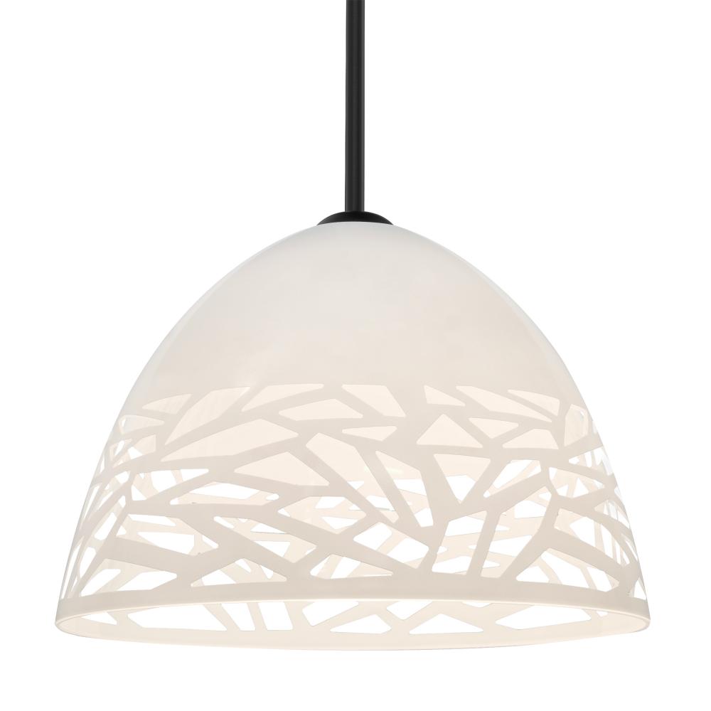 Besa Kiev Stem Pendant, White, Black Finish, 1x9W LED