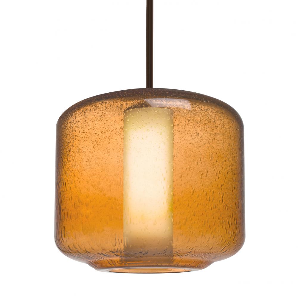 Besa Niles 10 Pendant, Amber Bubble/Opal, Bronze Finish, 1x5W LED, 15Ft. Cord