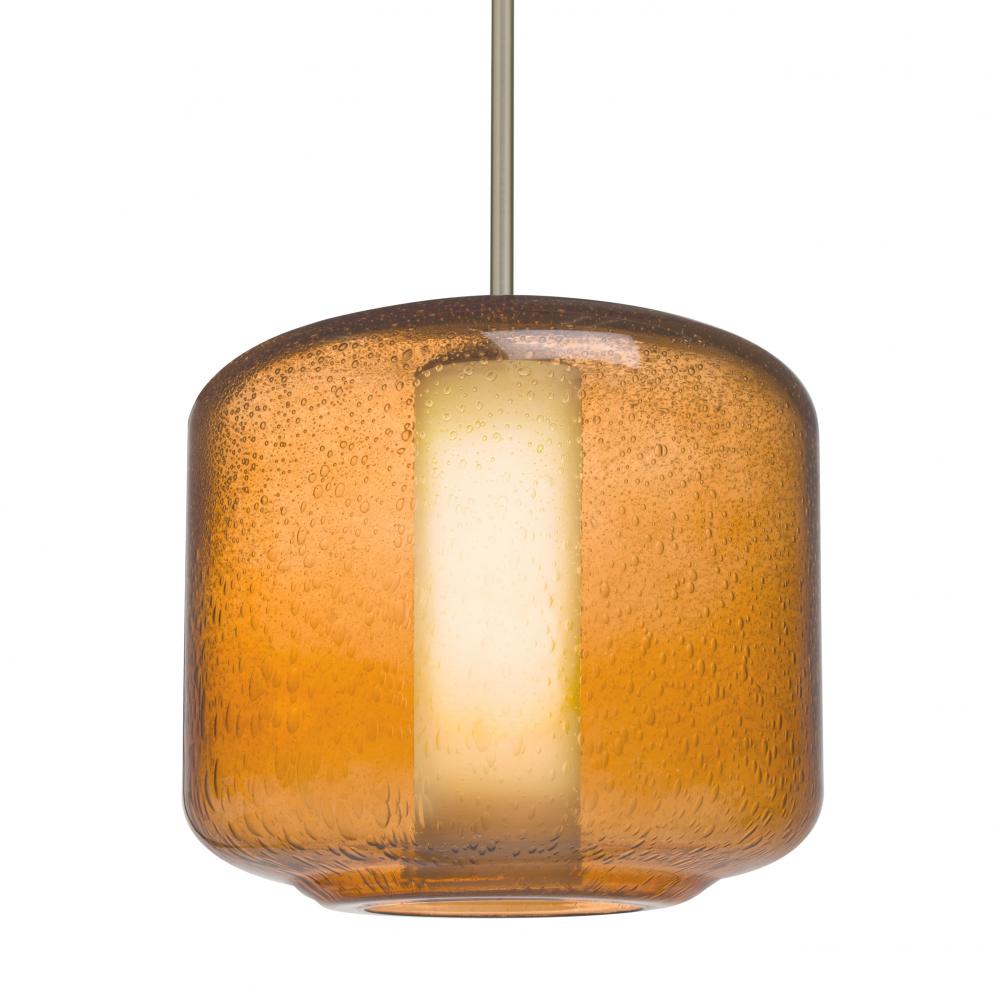 Besa Niles 10 Pendant, Amber Bubble/Opal, Satin Nickel Finish, 1x5W LED, 15Ft. Cord