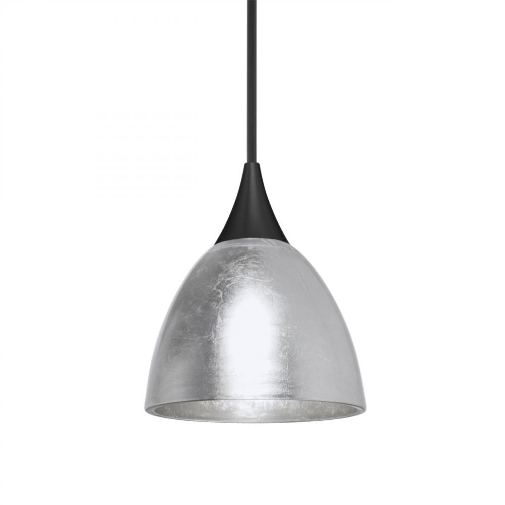 Besa Divi Pendant, Silver Foil, Black Finish, 1x9W LED