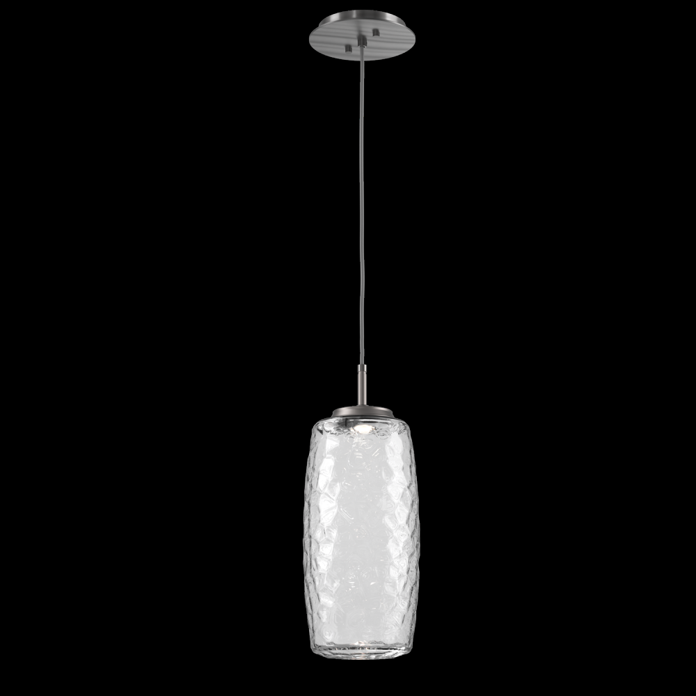 Vessel Pendant (Large)-Satin Nickel-Clear Blown Glass-Cloth Braided Cord-LED 2700K