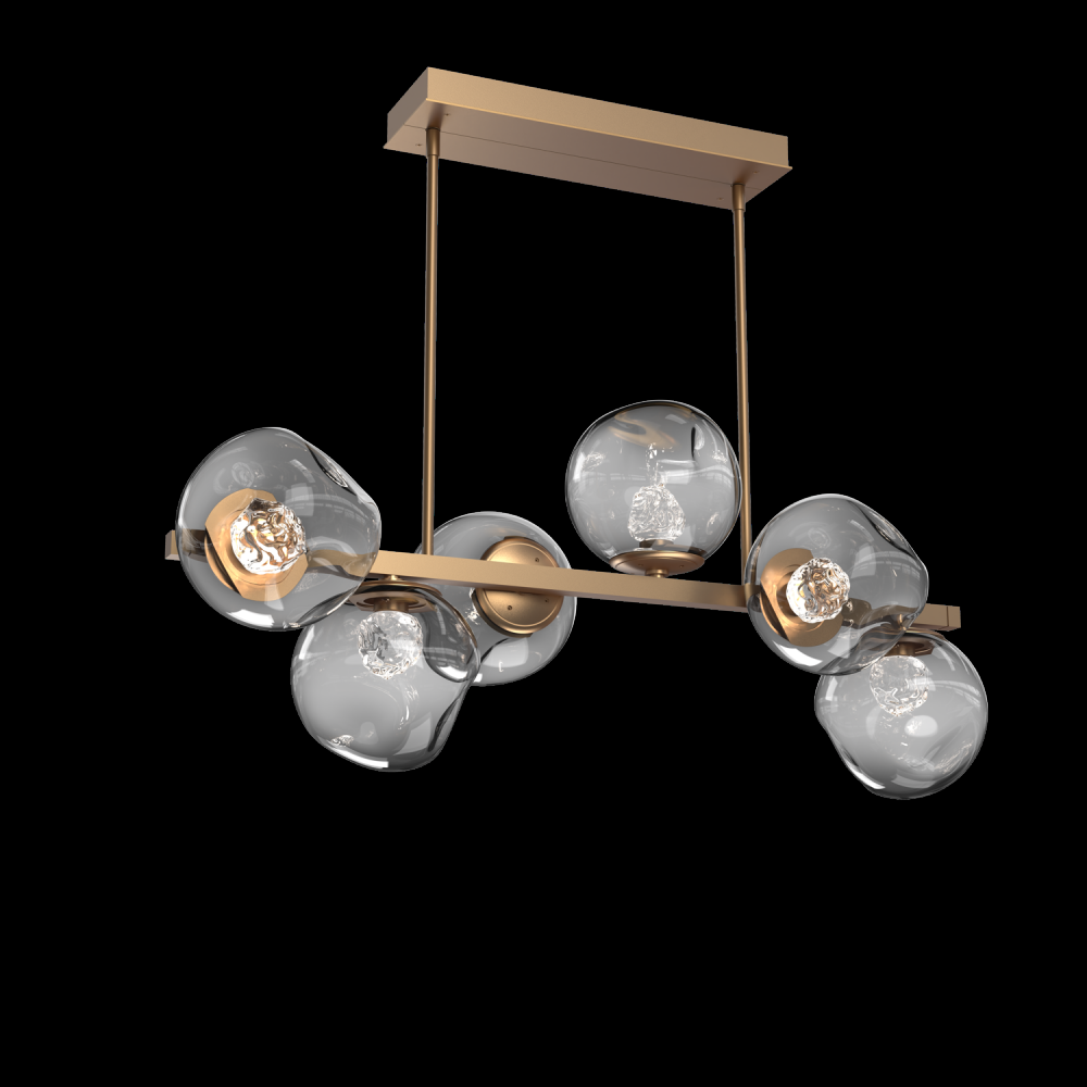 Luna 6pc Twisted Branch-Novel Brass-Floret Inner - Smoke Outer-Threaded Rod Suspension-LED 2700K