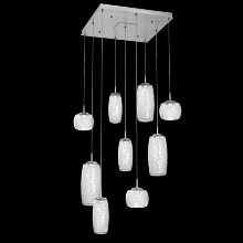 Hammerton CHB0091-09-SN-C-C01-L1 - Vessel 9pc Square Multi-Pendant-Satin Nickel-Clear Blown Glass-Cloth Braided Cord-LED 2700K