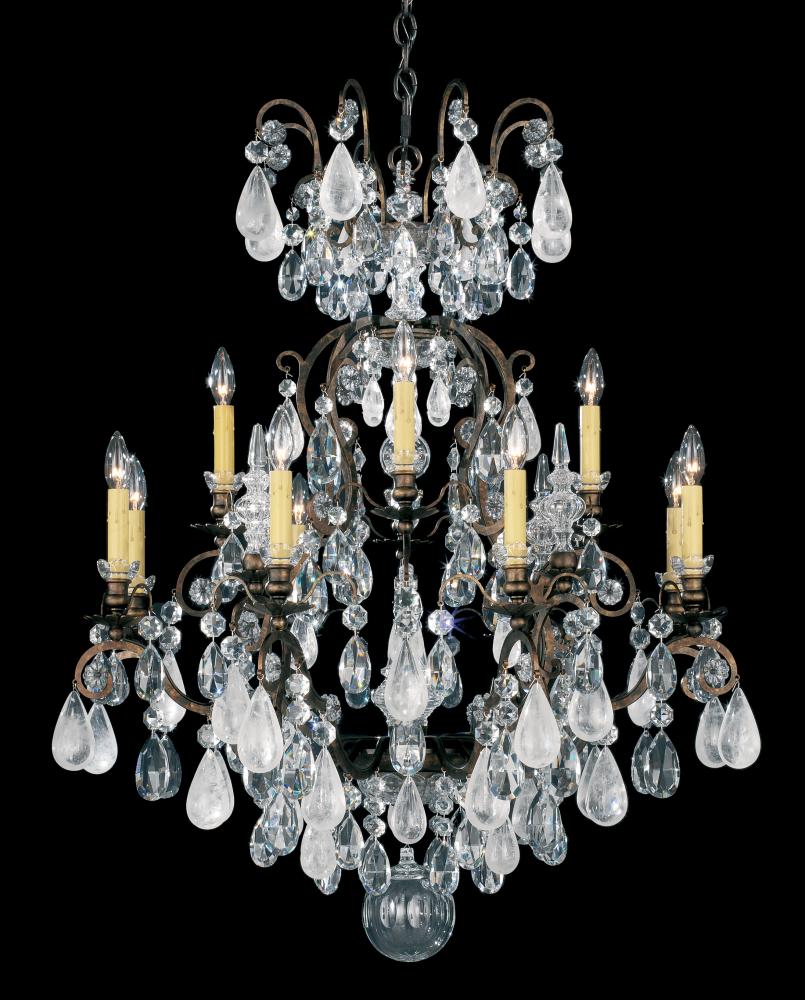 Renaissance Rock Crystal 13 Light 120V Chandelier in French Gold with Amethyst & Black Diamound Qu