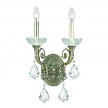 Anzalone Electric and Lighting Items 1482-HB-CL-S - Majestic 2 Light Swarovski Strass Crystal Historic Brass Sconce