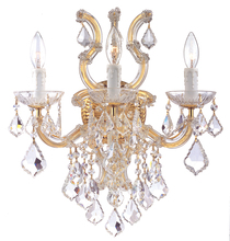 Anzalone Electric and Lighting Items 4433-GD-CL-MWP - 3 Light Gold Crystal Sconce Draped In Clear Hand Cut Crystal