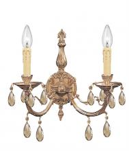 Anzalone Electric and Lighting Items 492-OB-GT-MWP - Etta 2 Light Olde Brass Golden Teak Crystal Sconce