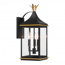 Anzalone Electric and Lighting Items SIM-801-MK-TG - Simpson 3 Light Matte Black + Textured Gold Outdoor Sconce