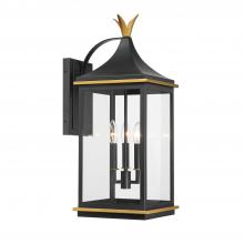 Anzalone Electric and Lighting Items SIM-803-MK-TG - Simpson 3 Light Matte Black + Textured Gold Outdoor Sconce