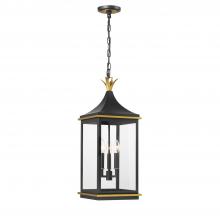 Anzalone Electric and Lighting Items SIM-805-MK-TG - Simpson 3 Light Matte Black + Textured Gold Outdoor Pendant