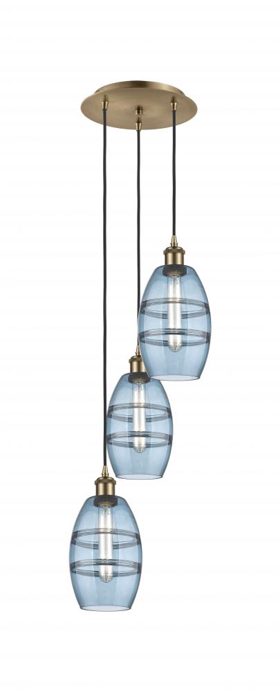 Vaz - 3 Light - 12 inch - Antique Brass - Cord hung - Multi Pendant