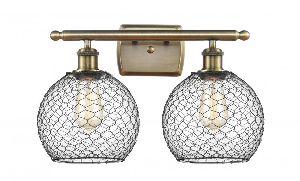 Farmhouse Chicken Wire - 2 Light - 18 inch - Antique Brass - Bath Vanity Light