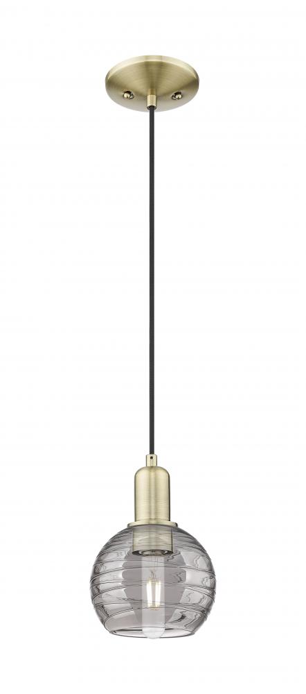 Athens Deco Swirl - 1 Light - 6 inch - Brushed Brass - Cord hung - Mini Pendant