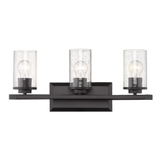 Golden 4309-BA3 BLK-BLK-SD - Mercer 3 Light Bath Vanity in Matte Black with Matte Black accents and Seeded Glass