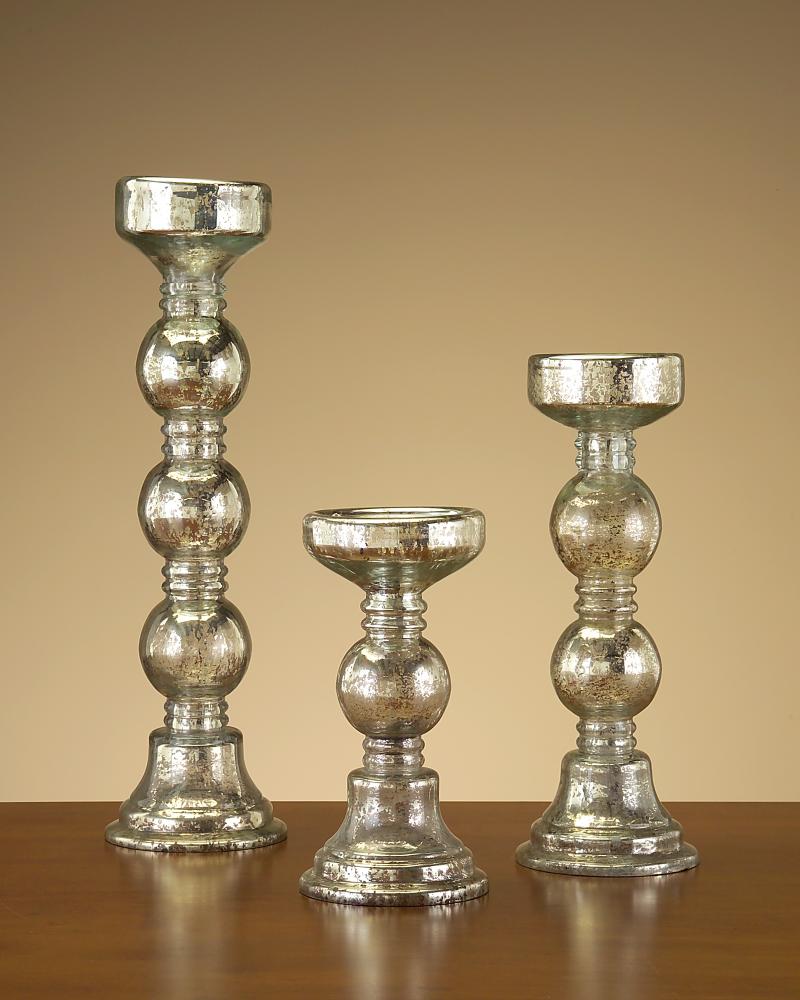 S/3 MERCURY GLASS CANDLE HOLDERS