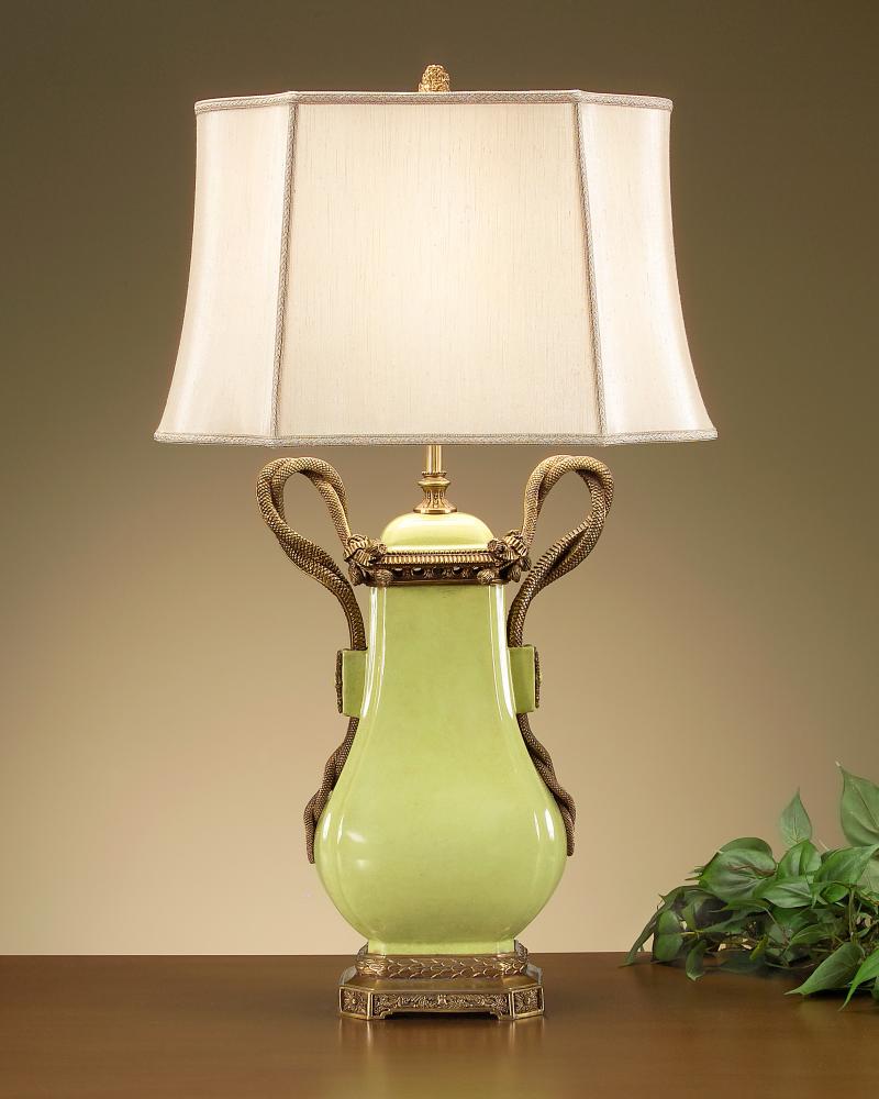 36'' LIME GRN PORC/BRASS LAMP