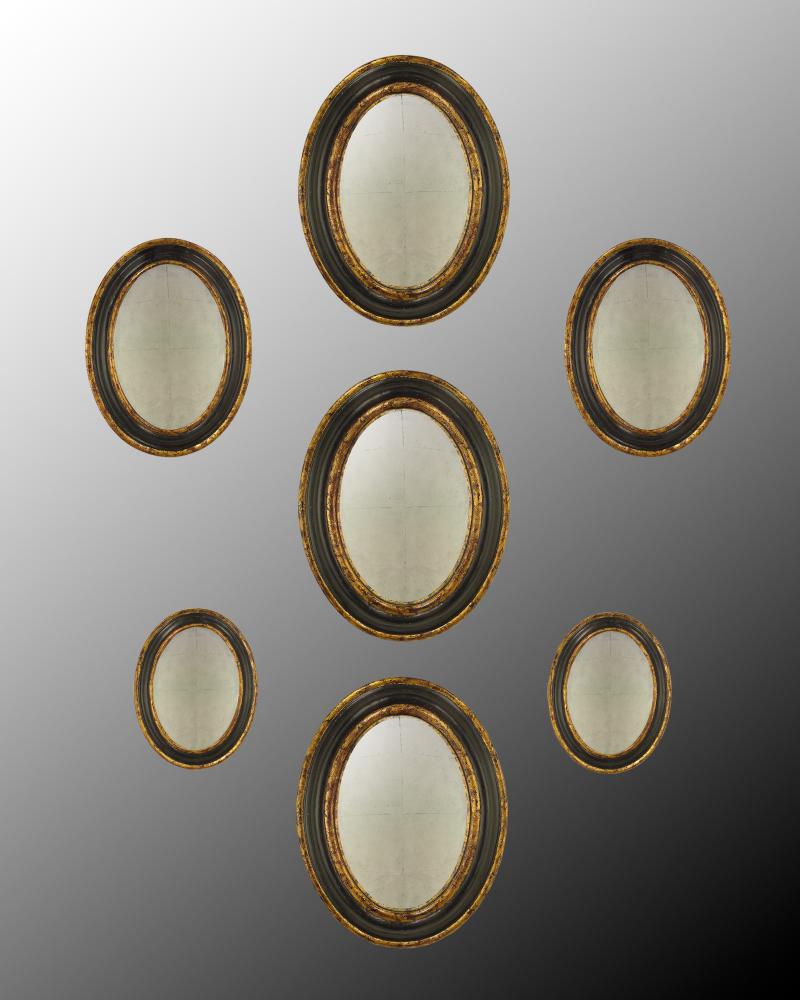 SET 7 OVAL CONVEX 3-SIZED EGLOMISE MIROR