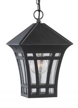 Anzalone Electric and Lighting Items 60131-12 - Herrington transitional 1-light outdoor exterior hanging ceiling pendant in black finish with clear