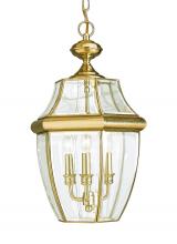 Anzalone Electric and Lighting Items 6039-02 - Lancaster traditional 3-light outdoor exterior pendant in polished brass gold finish with clear curv