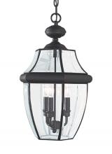 Anzalone Electric and Lighting Items 6039-12 - Lancaster traditional 3-light outdoor exterior pendant in black finish with clear curved beveled gla