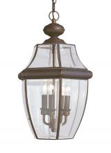 Anzalone Electric and Lighting Items 6039-71 - Lancaster traditional 3-light outdoor exterior pendant in antique bronze finish with clear curved be