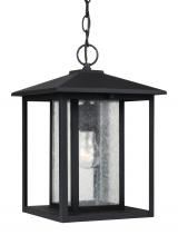 Anzalone Electric and Lighting Items 62027-12 - Hunnington contemporary 1-light outdoor exterior pendant in black finish with clear seeded glass pan