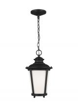 Anzalone Electric and Lighting Items 62240-12 - Cape May traditional 1-light outdoor exterior hanging ceiling pendant in black finish with etched wh