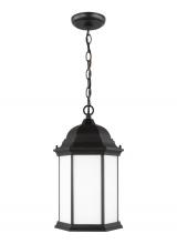 Anzalone Electric and Lighting Items 6238751-12 - Sevier traditional 1-light outdoor exterior ceiling hanging pendant in black finish with satin etche