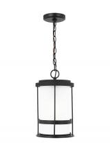 Anzalone Electric and Lighting Items 6290901-12 - Wilburn modern 1-light outdoor exterior ceiling hanging pendant lantern in black finish with satin e