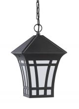 Anzalone Electric and Lighting Items 69131-12 - Herrington transitional 1-light outdoor exterior hanging ceiling pendant in black finish with etched