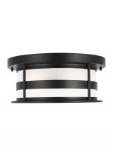 Anzalone Electric and Lighting Items 7890902-12 - Wilburn modern 2-light outdoor exterior ceiling flush mount in black finish with satin etched glass