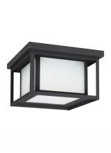 Anzalone Electric and Lighting Items 79039-12 - Hunnington contemporary 2-light outdoor exterior ceiling flush mount in black finish with etched see