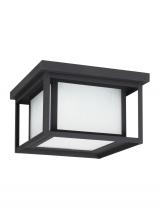 Anzalone Electric and Lighting Items 79039EN3-12 - Hunnington contemporary 2-light LED outdoor exterior ceiling flush mount in black finish with etched