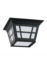 Anzalone Electric and Lighting Items 79131-12 - Herrington transitional 2-light outdoor exterior ceiling flush mount in black finish with etched whi