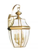 Anzalone Electric and Lighting Items 8040-02 - Lancaster traditional 3-light outdoor exterior wall lantern sconce in polished brass gold finish wit