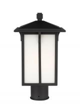 Anzalone Electric and Lighting Items 8252701-12 - Tomek modern 1-light outdoor exterior post lantern in black finish with etched white glass panels