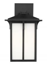 Anzalone Electric and Lighting Items 8652701-12 - Tomek modern 1-light outdoor exterior medium wall lantern sconce in black finish with etched white g