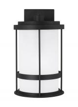 Anzalone Electric and Lighting Items 8690901-12 - Wilburn modern 1-light outdoor exterior medium wall lantern sconce in black finish with satin etched