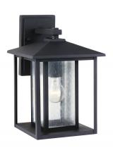 Anzalone Electric and Lighting Items 88027-12 - Hunnington contemporary 1-light outdoor exterior medium wall lantern in black finish with clear seed