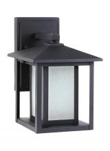 Anzalone Electric and Lighting Items 89029-12 - Hunnington contemporary 1-light outdoor exterior small wall lantern in black finish with etched seed