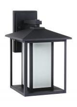 Anzalone Electric and Lighting Items 89031-12 - Hunnington contemporary 1-light outdoor exterior medium wall lantern in black finish with etched see